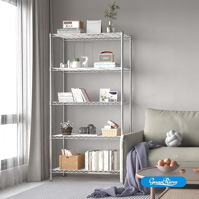 5-Shelf Adjustable Metal Shelf Wire Shelving Unit Storage Rack Display Shelf for Office,Kitchen,Bedroom,Bathroom,Laundry,Pantry Basement,Garage(Chrome,36" L x 14" W x 72" H)