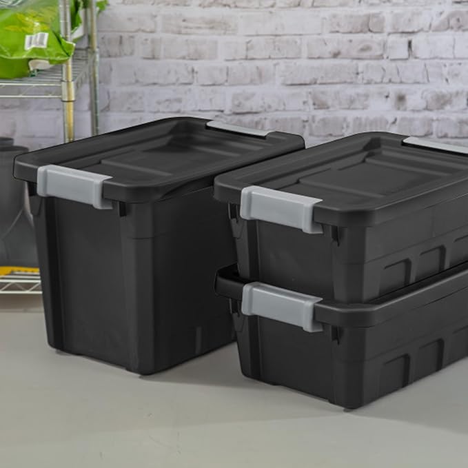 Sterilite 12-Pack Plastic Storage Bins with Lids, Stackable Containers, 4 Gallon, Black