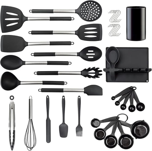 LeMuna Silicone Kitchen Utinsels Sets Heat Resistant Kitchen Utensils Set, Stainless Silicone Utensils Set for Nonstick Cookware, BPA Free, Dishwasher Safe