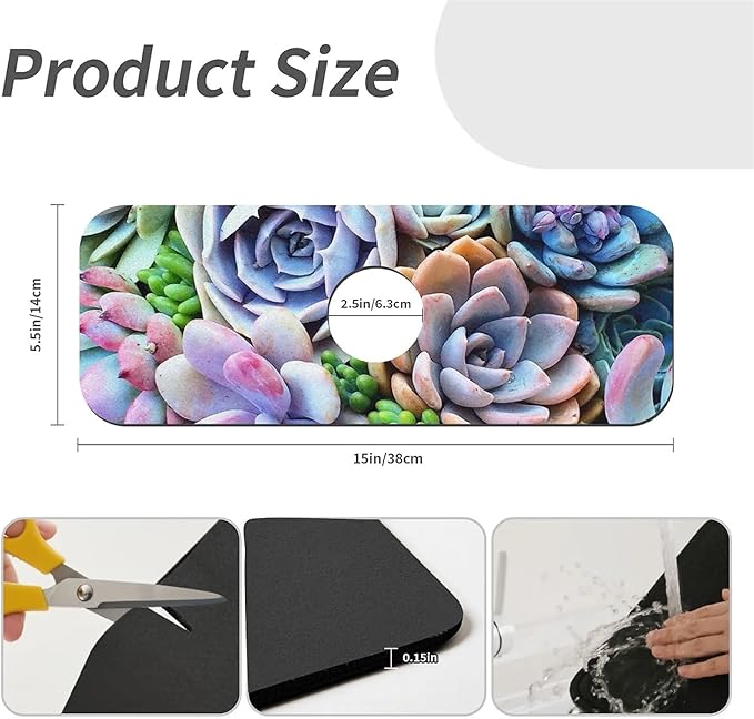 Kitchen Sink Splash Guard，Colorful plants succulents Faucet Mat Sink Gadgets-Super Absorbent Fast Drying Mat Drip Catcher for Kitchen, Bathroom,Sink Mat, Dish Drying Mat, Bathroom(15" X 5.5" )