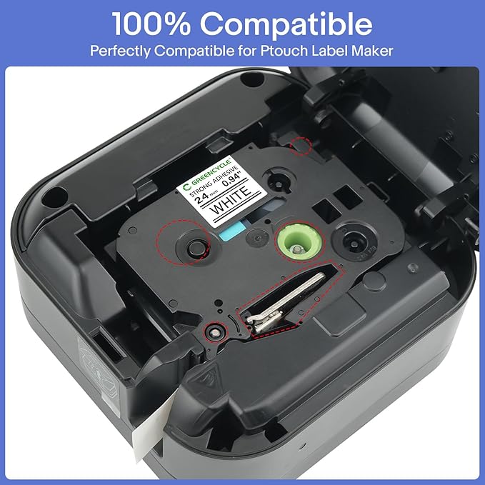 GREENCYCLE Extra Strength Adhesive Black on White Label Tape Compatible for TZE-S251 TZS251 AZES251 0.94" 24mm for PT2730 PT9600 PTD600VP PTD800W PTH500LI PTP700 PTP710BT PTP750W-4 Pack