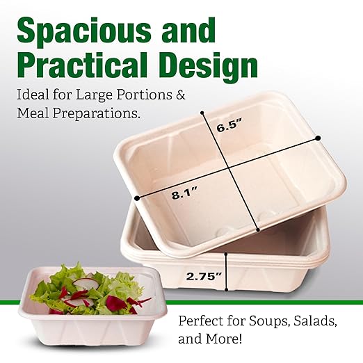 TOPtoper 50 Pack 45 Oz Large Paper Bowls with Lids, Heavy Duty Compostable Paper Bowls for Party, Disposable Bowls Bulk Leakproof and Microwave Safe for Hot/Cold Use (45 OZ)