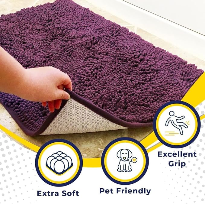 Muddy Mat® | Super Absorbent Door Mat Indoor, Microfiber Quick Dry Chenille Entryway Rug, Non-Slip Front Door Mat, Indoor Mats for Entryway, Machine Washable Pet Rug, Dark Purple 24"x35"