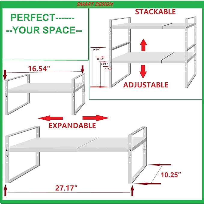 Jojocross Expandable Stackable Spice Rack Cabinet Shelf Organizer in Cabinets Shelves Kitchen Cupboard Organization Stack up Racks Pantry Countertop Storage Large/White 3 Packs