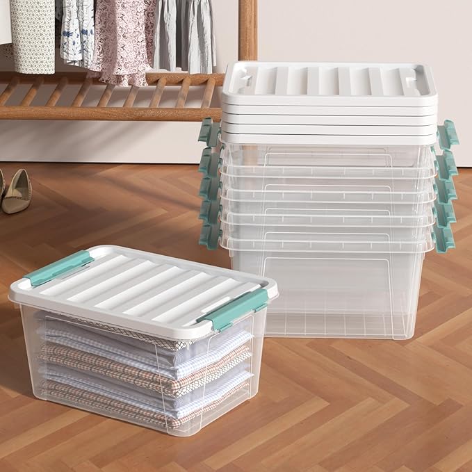 Saedy 20 Quart Plastic Storage Bins with Latching Lids, 6 Packs Clear Container Box for Storage