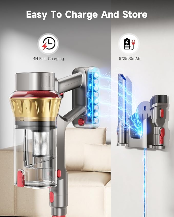 Vacuum Cleaners for Home, 650W 55KPA Cordless Vacuum Cleaner, 75 Mins 2L Double Dustcup Stick Vacuum Cordless Rechargeable, Anti-Tangle & Wall Mount Charging, for Hard Floors Carpet Pet Hair
