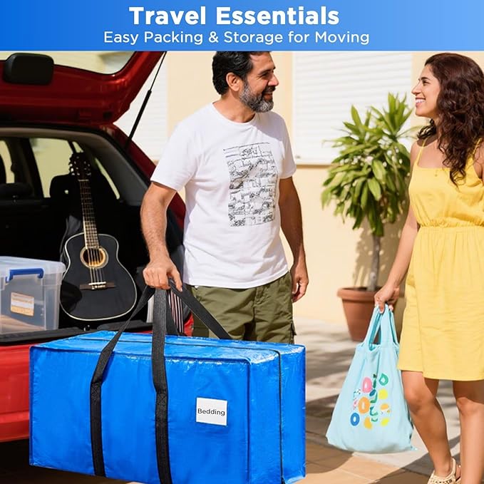 BETU Extra Large Moving Bags Heavy Duty Storage Bags with Zipper Handles, 16 Pack Clothes Storage Totes Bins Packing Moving Boxes, Moving Supplies for College Dorm Essentials, Space Saving, Blue