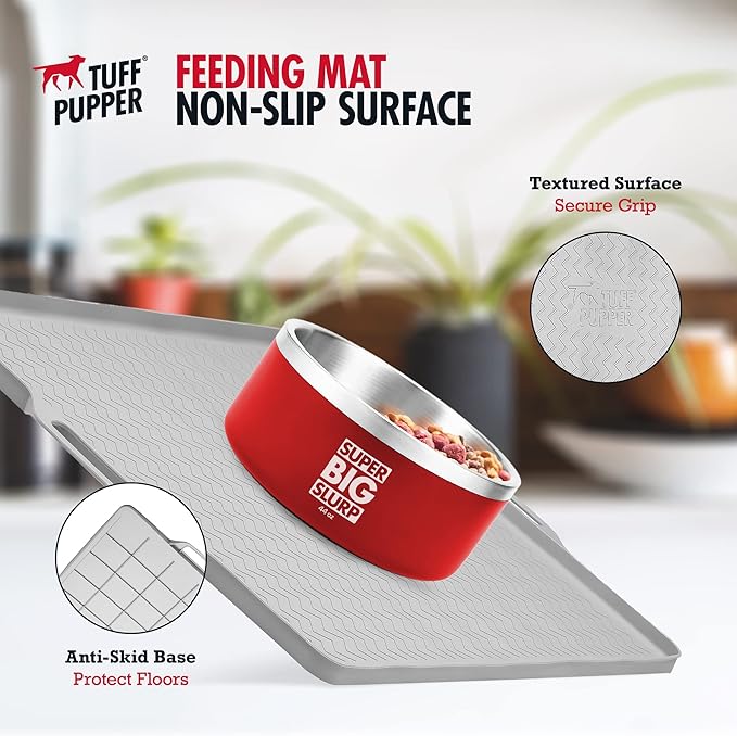 Tuff Pupper 28x20 Large Dog Feeding Mat for Food and Water | Dog Food Mats for Floors | Waterproof Dog Water Bowl Mat | Dog Placemats Pet Food Mat | Silicone Feeding Mat for Cats and Cat Bowls