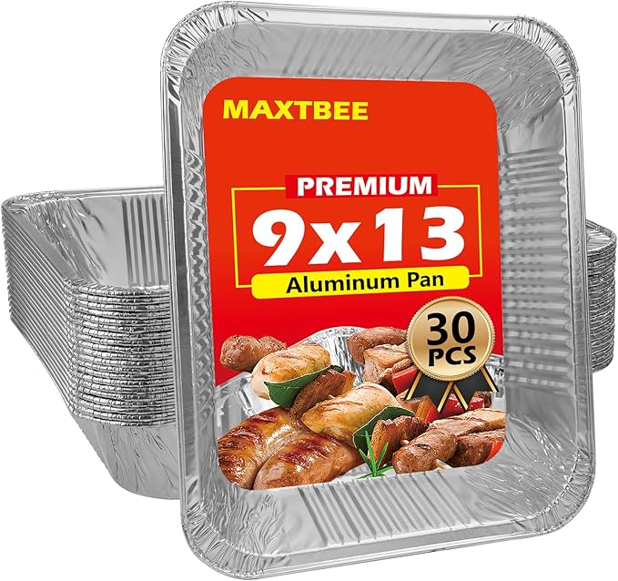 MAXTBEE 9x13 Aluminum Foil Pans, 30 Pack Disposable Trays Half Size Heavy Duty Tin Pans Deep Food Containers For Cooking, Meal Prep, Baking, Roasting, Chafing, Heating or Steam Table