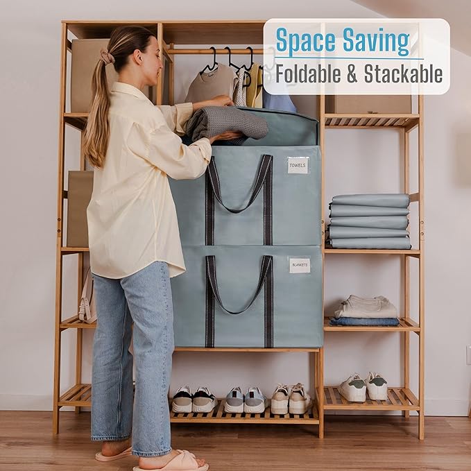 VENO 8 Pack Moving Bags and Large Christmas Storage Bins with lids. Alternative to Moving Boxes, Packing Supplies for College. Extra Large Heavy Duty Totes for Packaging (Light Blue Matte, 8 Pack)