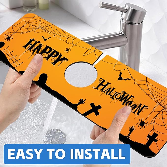 Halloween Bats Spider Webs Dish Drying Mat for Kitchen Sink Splash Guard Behind Faucet Sink Mat Absorbent Fast Drying Faucet Draining Mat for Bathroom Kitchen 5.5"×15"