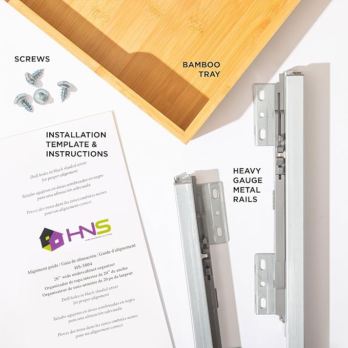 HOLDN’ STORAGE Bamboo Wooden Pull out Cabinet Organizer 20" W x 21" D - Requires At Least a 21.25" W x 21" D. Cabinet Opening. W/Lifetime Limited Warranty. Bamboo Tray and Heavy gauge metal rails.