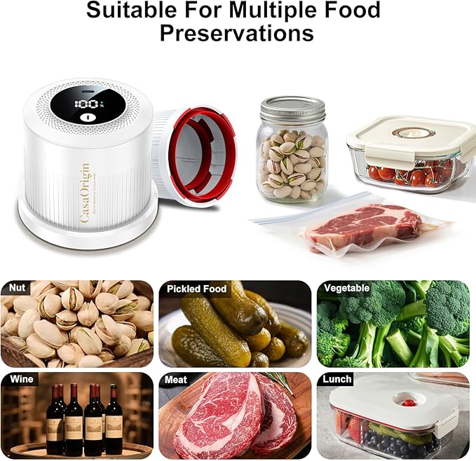 Electric Mason Jar Vacuum Sealer Kit for Wide & Regular Mouth Jars, Automatic Jar Sealer for Canning and Food Storage, Includes Lids & Vcuum Bags
