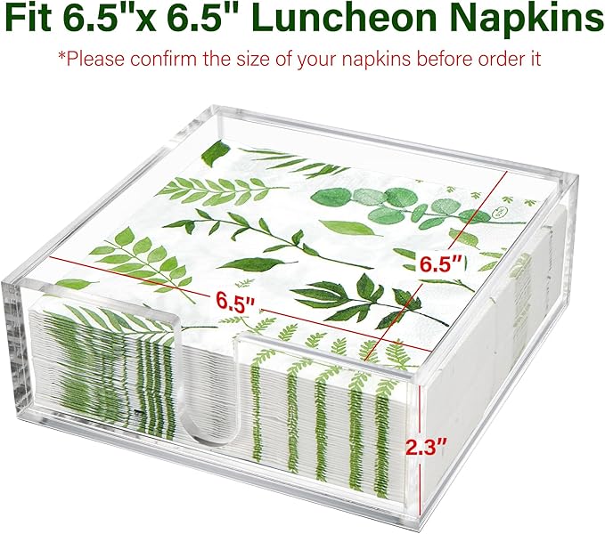 LotFancy Acrylic Napkin Holder, Luncheon, Dinner Napkin Holder for 6.5 x 6.5 inch Napkin, Clear Paper Holder for Table, Bathroom, Kitchen, Bar, Party, Wedding, Event