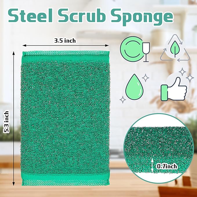 Thyle 24 Pack Steel Scrub Sponges for Dishes Non Scratch Scouring Sponge Multi Use Metal Scrubber Heavy Duty Dish Wash Kitchen Sponge for Pot Dish Washing Hard Surface Cleaning Tools (Multicolored)