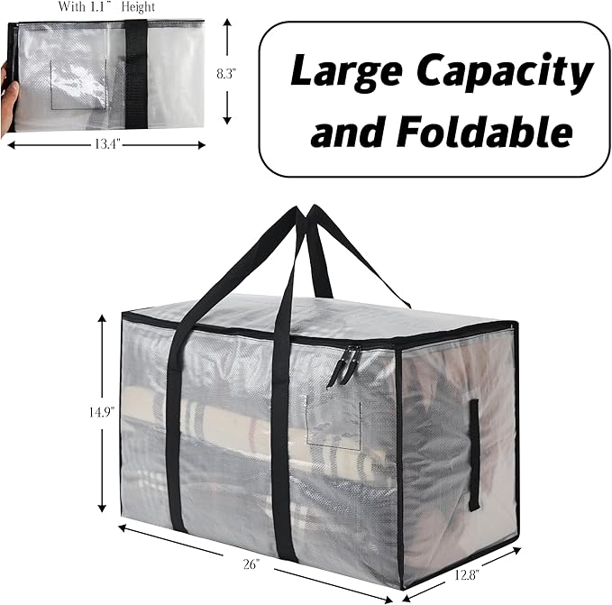 Heavy Duty 93L (24.5 Gallon) Stackable Storage Bins with Fully Openable Lids, Moving Bags Heavy Duty, Clear Plastic Totes for Moving Storage, Home Organization, Closet, Dorm Room 12 pack