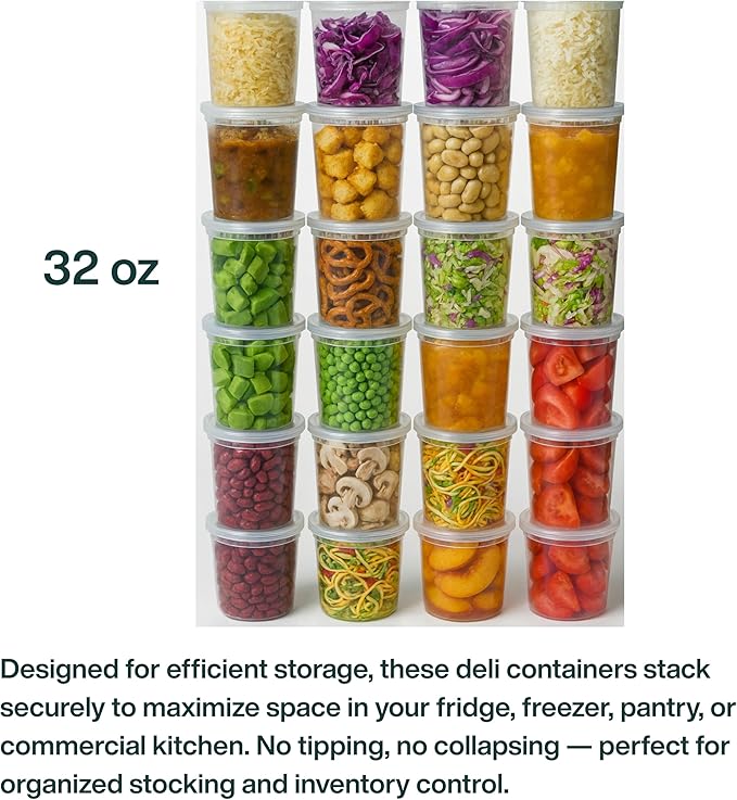 ProTakeOut, Heavy-Duty PP Deli Containers with Lids - 32oz PP Deli Container, 50 sets