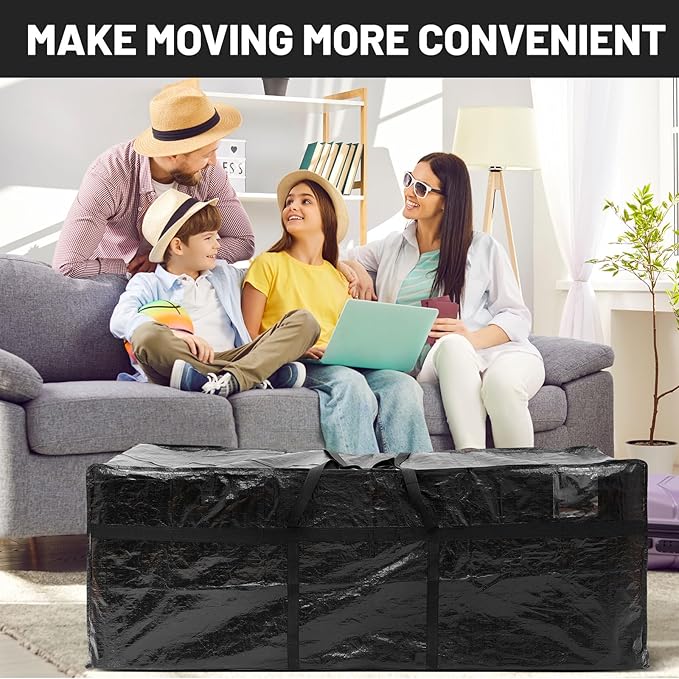 4 Pcs 176 Gallon Extra Large Moving Bags Heavy Duty Storage Bag with Strong Zipper Handle Foldable XXL Jumbo Storage Tote Packing Moving Box for College Dorm Travel Cloth Duffle (Black)