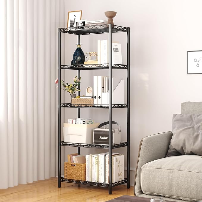HOMEFORT 5-Tier Wire Shelving 5 Shelves Unit Metal Storage Rack Durable Organizer Perfect for Pantry Closet Kitchen Laundry Organization in Black