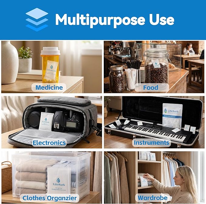 Natural Moisture Absorbers, Premium Moisture Absorption Desiccants Safe for Food, Luxury, Collectibles, Handbags, Shoes, Camera, Guitar Eco-Friendly & Biodegradable(2g x 50pcs)