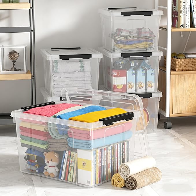 50 Qt. Plastic Storage Bins with Lids, Large Stackable Storage Containers for Organizing Clear Durable Storage Box, 4 Packs