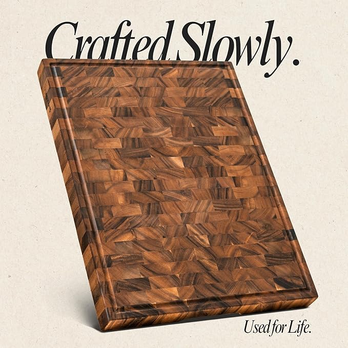 SHUMARU Tropical Walnut End-Grain Wood Cutting Board – XL 24x18x2" Butcher Block | Handmade in Bali - Silky-Smooth, Juice Groove, Knife‑Friendly, Ergonomic Grips & Non‑Slip Feet