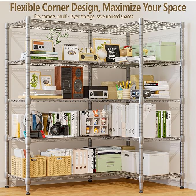 Himimi 5-Tier Wire Rack Shelving-2000LBS Capacity, Adjustable Metal Shelves for Storage, Heavy Duty Storage Shelves for Kitchen, Garage, Pantry, 72" W x 18" D x 72" H, Silver Grey