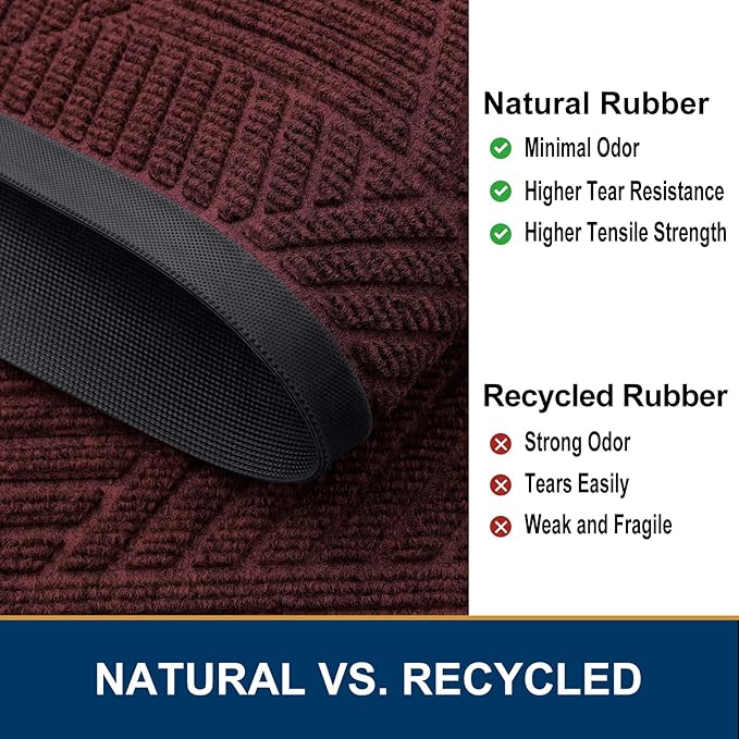 Smiry Front Door Mat Outside Entrance, Heavy Duty Sturdy Natural Rubber Doormat, Trap Dirt and Moisture, Easy Clean Low Profile Welcome Floor Mats for Indoor Outdoor Entry, 59x23 Inch, Dark Red
