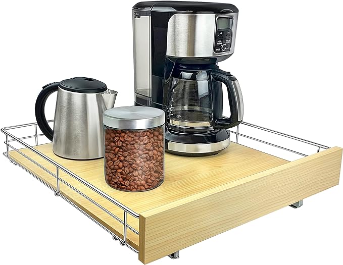 LYNK PROFESSIONAL® SELECT™ Pull Out Cabinet Organizer, 20" x 21" Slide Out Drawers for Kitchen Cabinets - Sliding Pull-Out Pantry Shelves – Home Shelf Organizers - Lifetime Ltd. Warranty, Wood Chrome