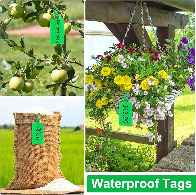 Chunful 500 Pcs Blank Plastic Tags Shipping Tags 3.94"x 2.36" Waterproof Sealing Shipping Labels Bulk Writable Hanging Tag Ties Sealing Strap Reusable Mark Labels for Keys Luggage Logistic (Green)