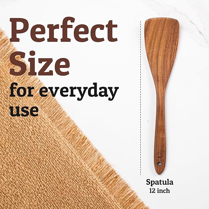 PriorityChef Wooden Spatula for Cooking, Durable Teak Wood Spatula for Flipping, Stirring & Serving – Non Toxic and Nonstick Safe, Hand-Finished, and Easy to Clean Kitchen