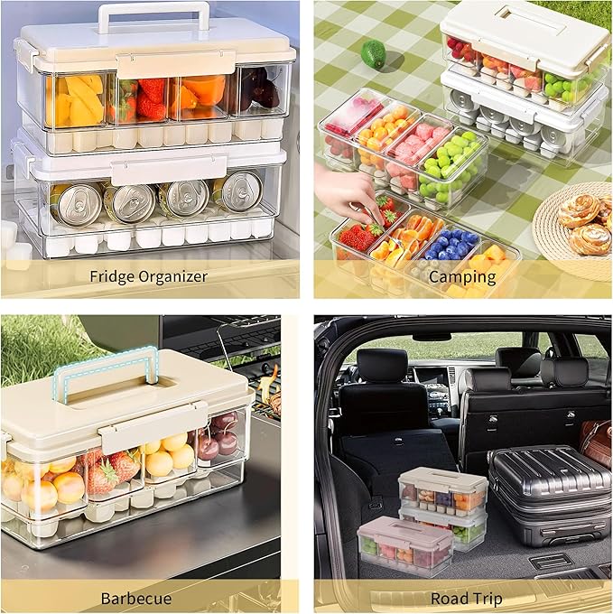 MineSign 3Pack Ice Chilled Condiment Caddy with 4 Removable Containers Taco Ingredient Server with Lid Cooled Garnish Caddy Tray for Taco Mimosa Bar Sauce Fruits&Veggies White