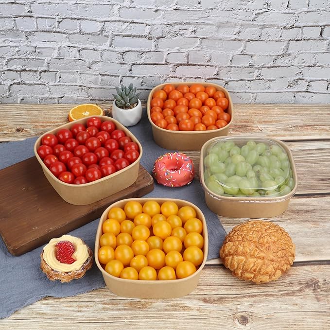 JAYEEY 34 oz Disposable Kraft paper bowls with lids,Food containers Soup Bowls Party Supplies Treat Bowls 50 Pack