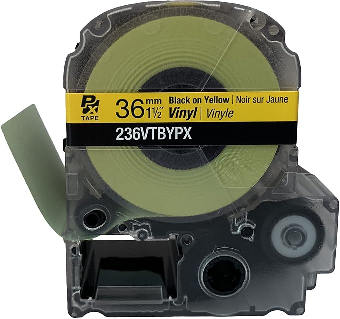 LABELWORKS 236VTBYPX Tape Cartridge - Black on Yellow Flexible and Durable Vinyl Industrial Label Maker Tape - 1.5" (36MM) Wide, 22.9 ft
