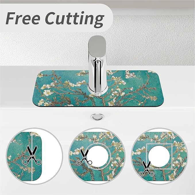 Kitchen Sink Splash Guard，Blossoming apricot flowers Faucet Mat Sink Gadgets-Super Absorbent Fast Drying Mat Drip Catcher for Kitchen, Bathroom,Sink Mat, Dish Drying Mat, Bathroom(15" X 5.5" )