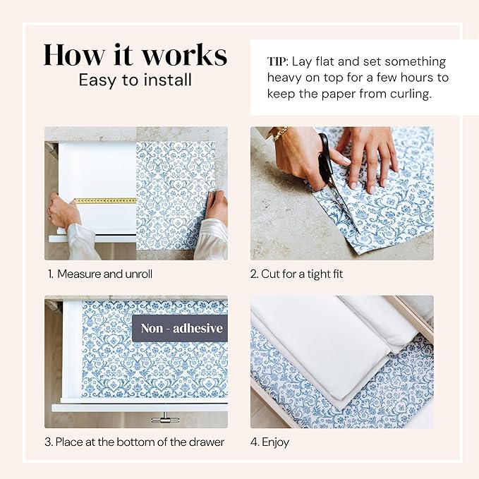 Drawer Liner Paper - 14" x 19.5", 6 Pack, Royal Damask, English Lavender - Non Adhesive Shelf Paper, Lavender Scented Drawer Liners for Bedroom Dresser, Home Gift Scented Sheets