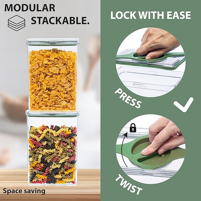5-Pack SAN Pantry Storage Container Set, Leakproof Twist-Lock Lids, BPA-Free Stackable Canisters for Sugar, Flour, Pasta, Cereal & Snacks (0.8qt, 1.9qt ×2, 3qt, 4qt)