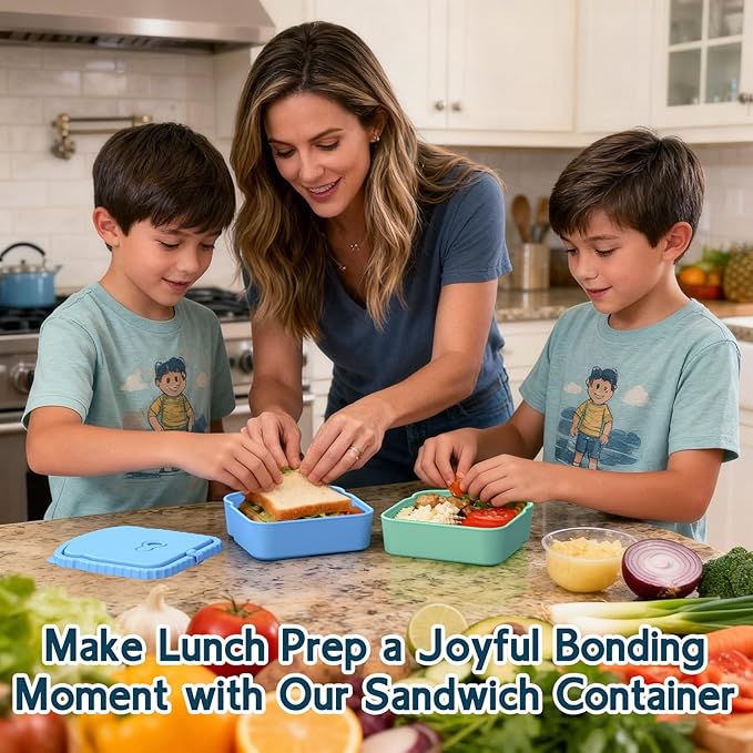 4 Pack Sandwich Containers, Reusable Snack Containers & Sandwich Box for Breakfast, Leak-Proof Lunch Containers Sandwich Bags for Picnic, Office, Travel