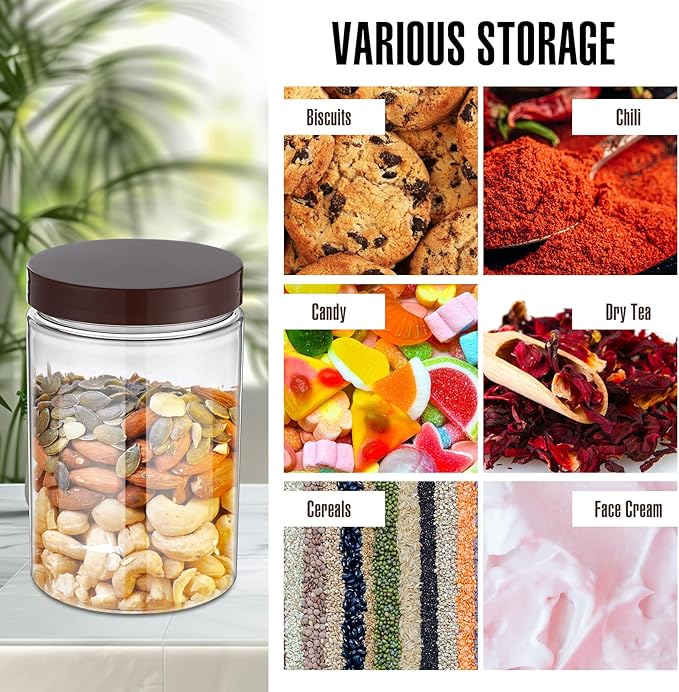 Mifoci 50 Pcs 9.5 oz Clear Plastic Jars Containers Wide Mouth Food Storage Jar for Kitchen Dry Food Butter Honey Cosmetics Cream, Black and Brown(2.56''l x 3.94''h)