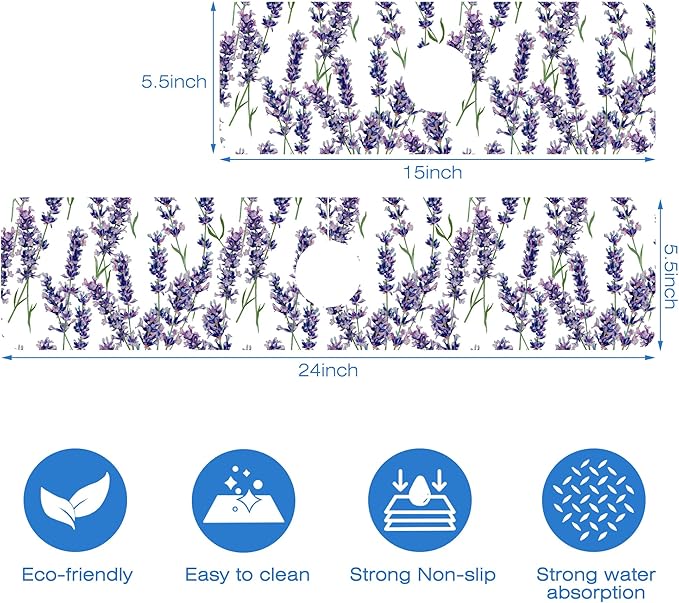 Watercolor Lavender Bunches Kitchen Sink Splash Guard Mat Absorbent Fast Drying Mat Faucet Draining Mat Sink Splash Guard Behind Faucet Drip Catcher for Kitchen Bathroom 5.5"×24"