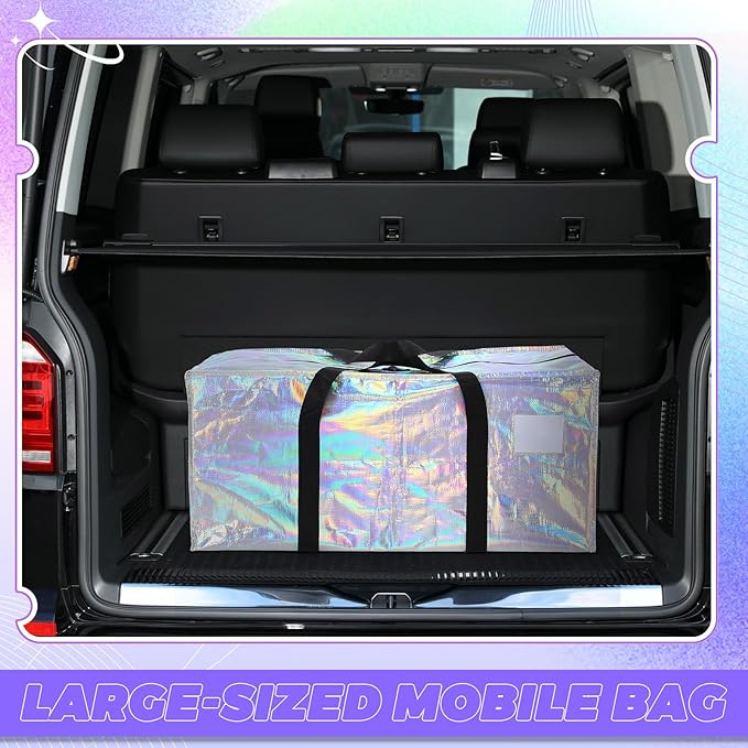 4 Pcs 24 Gallon Extra Large Moving Bags Heavy Duty Storage Bag with Strong Zipper Handle Foldable XXL Jumbo Storage Tote Packing Moving Box for College Dorm Travel Cloth Duffle (Iridescent)