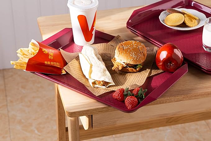 Eslite Plastic Fast Food Serving Tray,16.95 by 11.82-Inch,Set of 12 (Red)