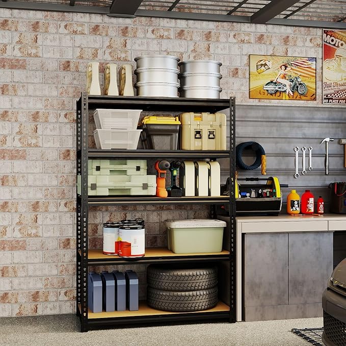 60'' H Garage Storage Shelves,2 PCS Shelving Units and Storage,2400 LBS Heavy Duty Shelving, Ajustable Garage Shelving,5 Tier Metal Shelves Basement, Warehouse