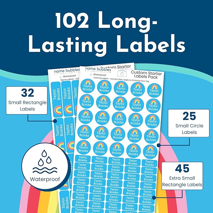 Name Bubbles - Kids Custom Name Labels for Daycare, School, Camp (102 Labels) - Personalized Waterproof Name Stickers for Clothes Tags, Lunch Boxes, Water Bottles, & School Supplies (Space)