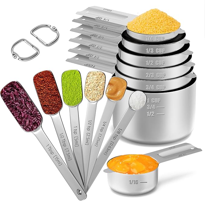 Minteem Stainless Steel Measuring Cups & Spoons Set for Cooking and Baking, Nesting Measuring Cups Measuring Spoons for Measuring Dry or Liquid Ingredients, Kitchen Gadgets, 13Pack