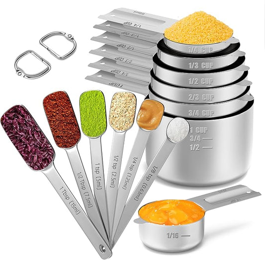 Minteem Stainless Steel Measuring Cups & Spoons Set for Cooking and Baking, Nesting Measuring Cups Measuring Spoons for Measuring Dry or Liquid Ingredients, Kitchen Gadgets, 13Pack