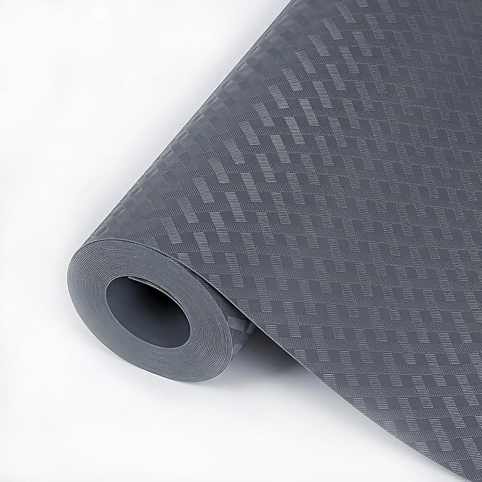 Hersvin Shelf Liners 24 in x 20 ft EVA Drawer Mats, Non-Adhesive Cupboard Pad, Kitchen Cabinet Lining Fridge Cushion (Gray Crossed Stripe, 61x610cm)