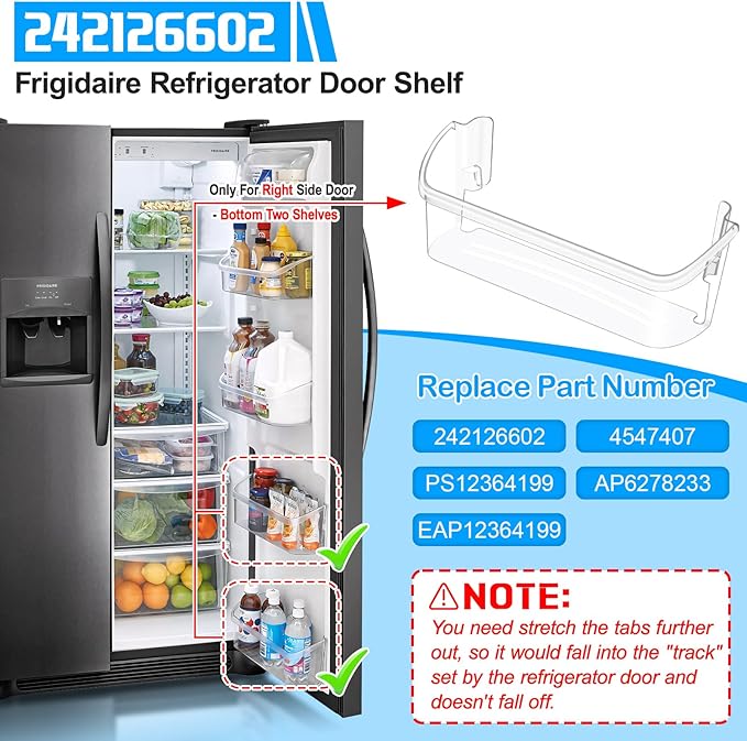 [2 PACK] UPGRADED 242126602 Refrigerator Door Bin Shelf Replacement For Frigidaire Door Shelf Replacement -LFSS2612TF0 LFSS2612TF4 Frigidaire Door Bin Bottom Shelf Parts 2421266 PS12364199 Shelves