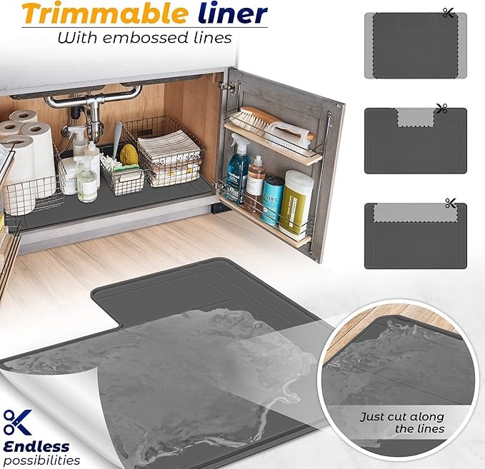 The Original Under Sink Mat - Silicone Waterproof mat, Adjustable, Easy to Clean, Kitchen Cabinet Liner, Disinfection Surface - 34" x 22" or Smaller - Beige