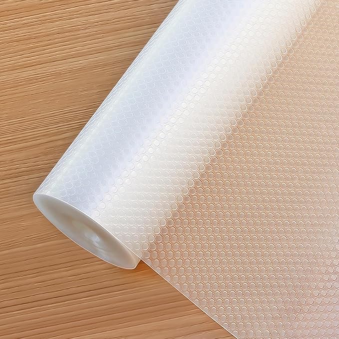 Hersvin Shelf Liners 24 in x 20 ft EVA Drawer Mats, Non-Adhesive Cupboard Protector, Kitchen Cabinet Lining Fridge Liner (Clear Flat Dot, 61x610cm)